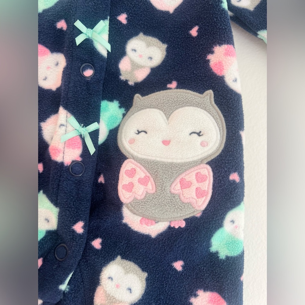 Carter’s Cute Owl Patterned Kids Footie Fleece Pajamas - Size Newborn Baby Girl - Picture 3 of 5